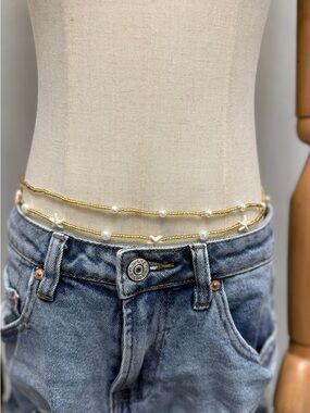 Gold Beaded Waist Chain Belt Starfish Pearl Layered Beach Body Chain